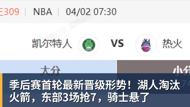 金年会体育季后赛首轮最新晋级形势！湖人淘汰火箭，东部3场抢7，骑士悬了